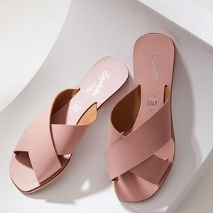 Seychelles Pink Leather Slide Sandals, size 8.5